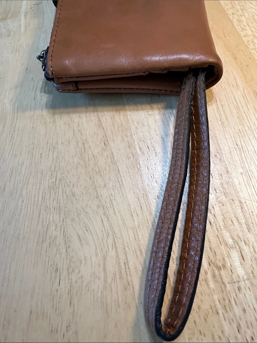 Patricia Nash Cognac Brown Leather Wristlet Wallet with Brass Accent
